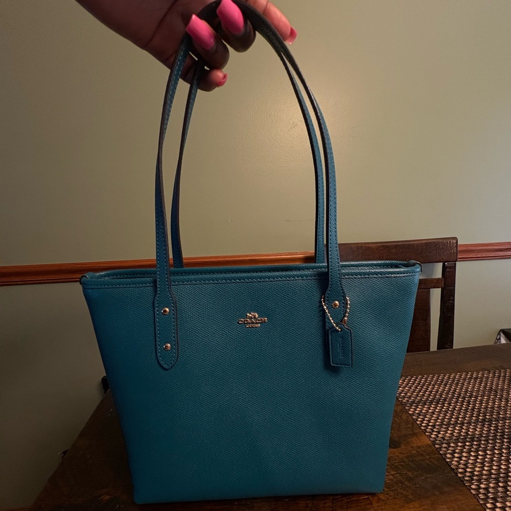 Coach Teal Leather Tote Bag